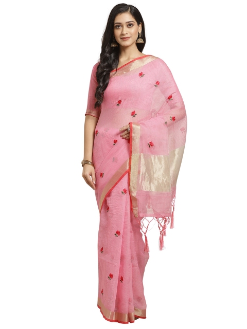 

KALINI Pink & Red Floral Art Silk Saree