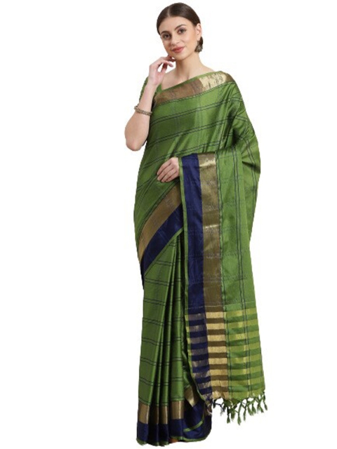 

KALINI Green & Gold-Toned Woven Design Silk Cotton Saree