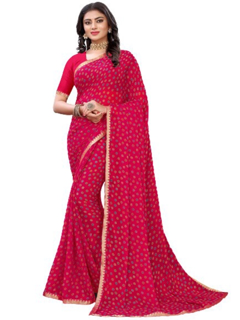 

KALINI Pink & Gold-Toned Woven Design Pure Chiffon Saree