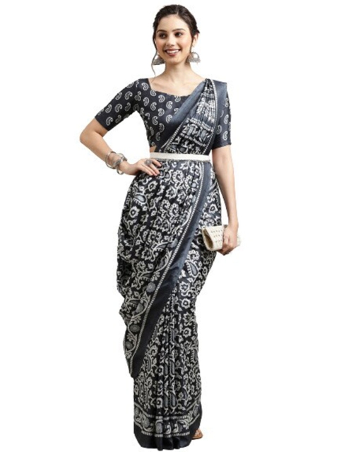 

KALINI Grey & White Ethnic Motifs Art Silk Saree