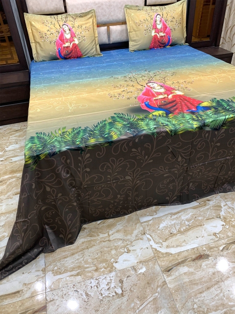

Pure Decor Blue & Green King 500TC Pure Cotton Bedsheet with 2 Pillow Covers