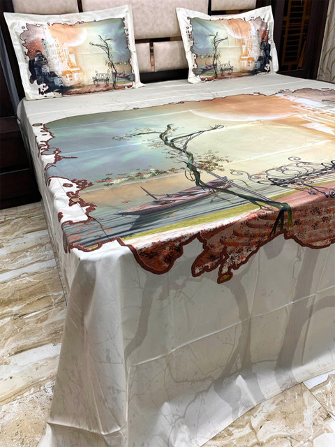 

Pure Decor Grey & Brown 500 TC Pure Cotton Majestic King Bedsheet with 2 Pillow Covers