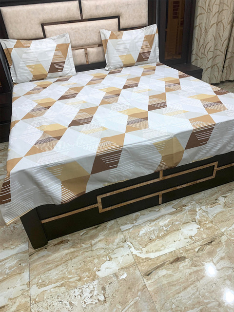 

Pure Decor Brown & Grey Geometric 300 TC Pure Cotton Queen Bedsheet with 2 Pillow Covers