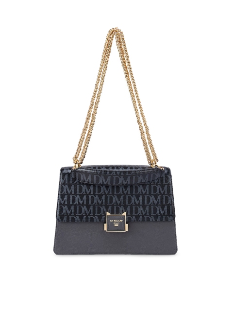 

Da Milano Black Textured Leather Structured Shoulder Bag with Quilted