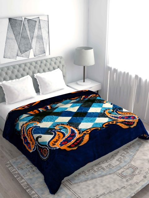 

Spangle Blue & Orange Floral Microfiber Heavy Winter 500 GSM Double Bed Blanket