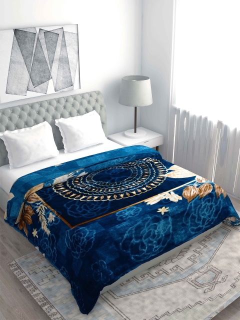 

Spangle Navy Blue & Beige Floral Microfiber Heavy Winter 500 GSM Double Bed Blanket