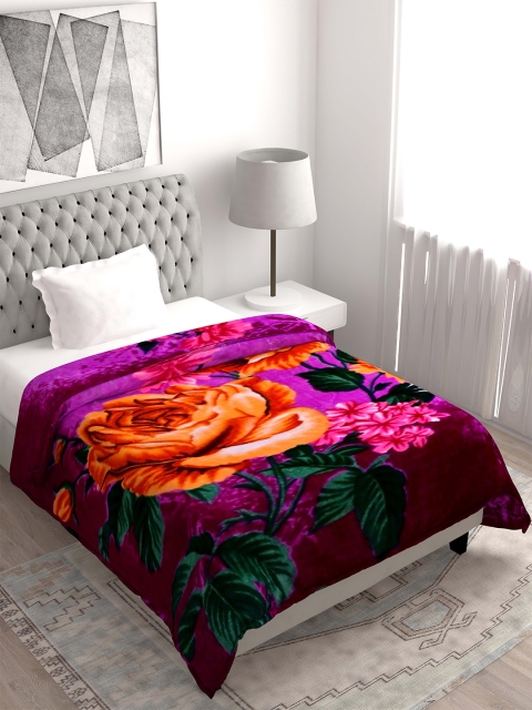 

Spangle Purple & Green Floral Microfiber Heavy Winter 450 GSM Single Bed Blanket