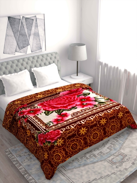 

Spangle Gold-Toned & Pink Floral Microfiber Heavy Winter 500 GSM Double Bed Blanket