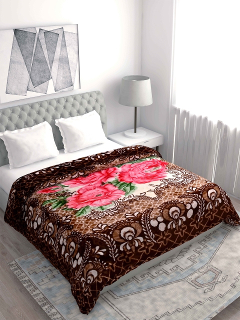

Spangle Brown & Green Floral Microfiber Heavy Winter 500 GSM Double Bed Blanket