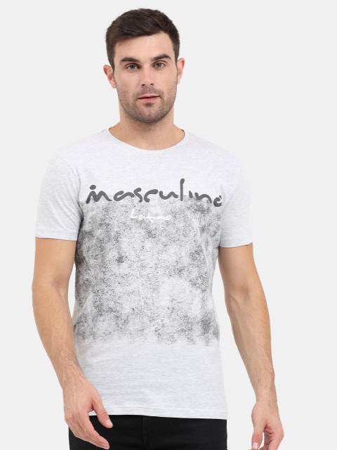 

Masculino Latino Plus Men White Printed Bio Finish Applique T-shirt