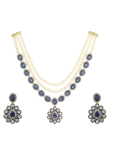 

Runjhun Gold-Plated & Blue 3-Layered Necklace Set
