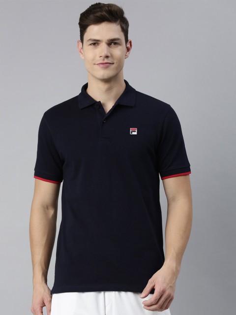 

FILA Men Blue Polo Collar Pure Cotton T-shirt