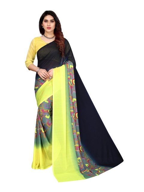 

Yashika Green & Navy Blue Floral Saree