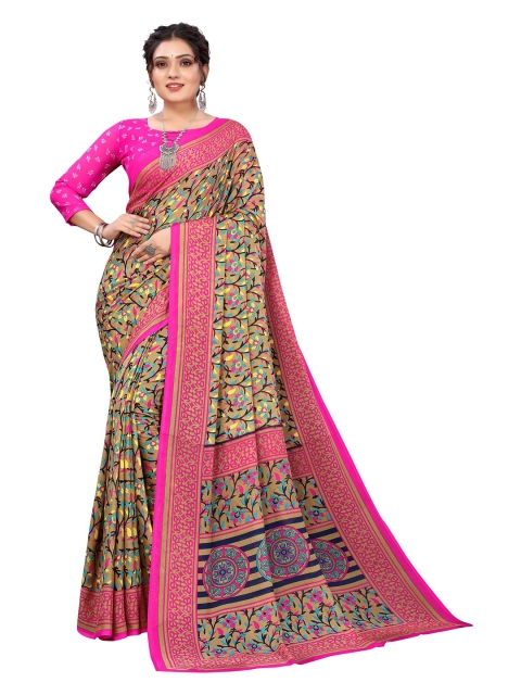 

Yashika Green & Pink Jaali Printed Saree