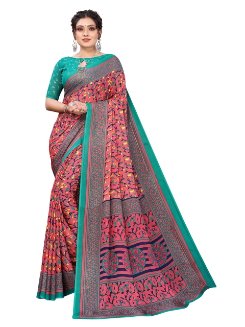 

Yashika Peach-Coloured & Green Floral Saree