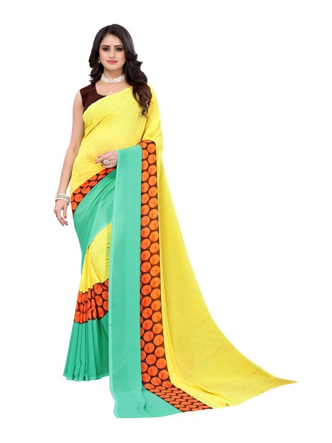 

Yashika Yellow & Green Floral Saree