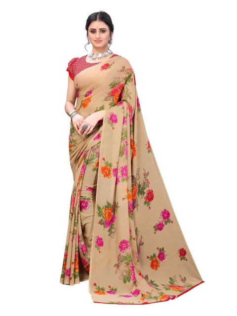 

Yashika Cream-Coloured & Green Floral Saree
