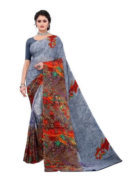 

Yashika Grey & Red Floral Saree