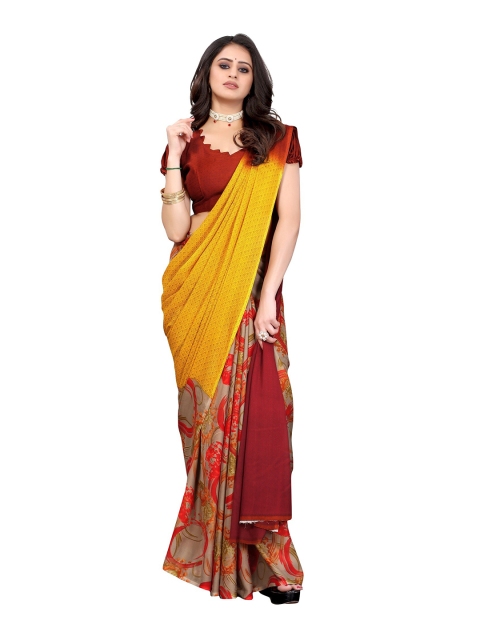 

Yashika Red & Yellow Floral Printed Saree