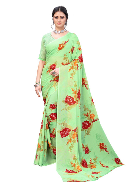 

Yashika Green & Red Floral Georgette Printed Saree