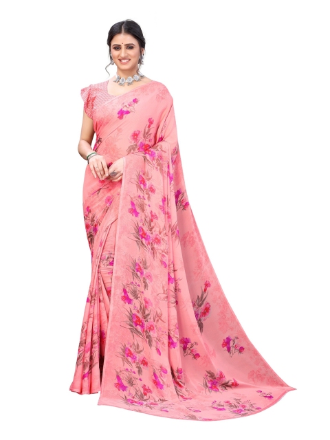 

Yashika Pink & Peach-Coloured Floral Printed Saree
