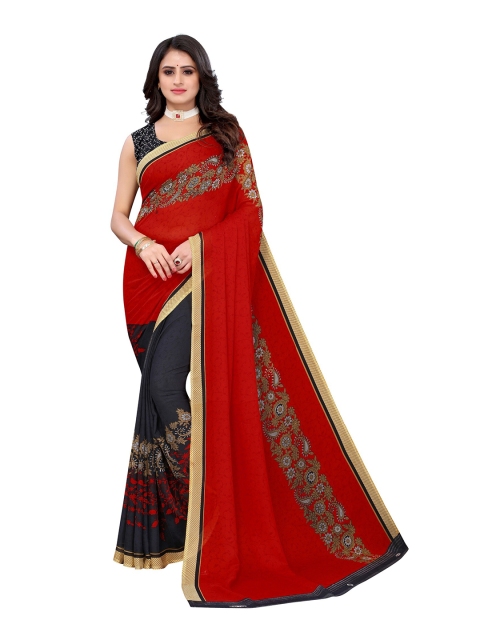 

Yashika Red & Black Floral Printed Saree