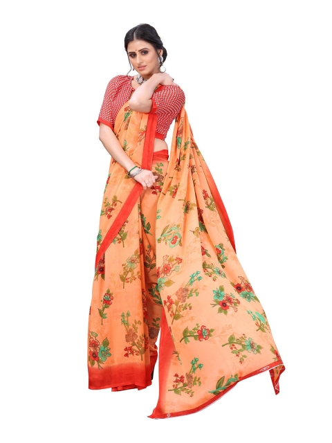 

Yashika Orange & Rose Gold Floral Georgette Printed Saree