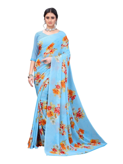 

Yashika Blue & Orange Floral Saree