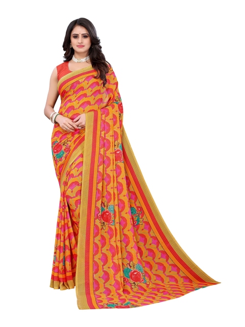 

Yashika Orange & Yellow Floral Saree