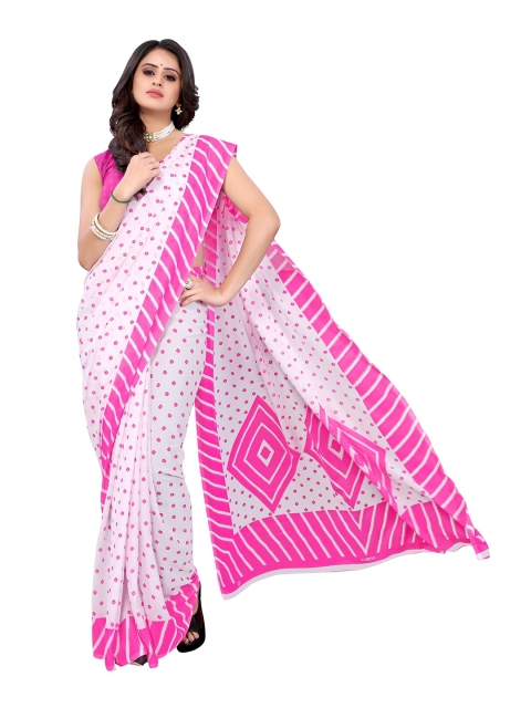 

Yashika Pink & White Bandhani Saree