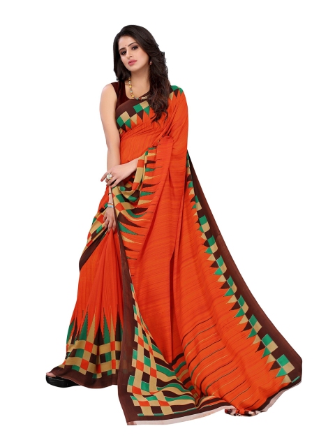 

Yashika Orange & Green Checked Georgette Printed Saree