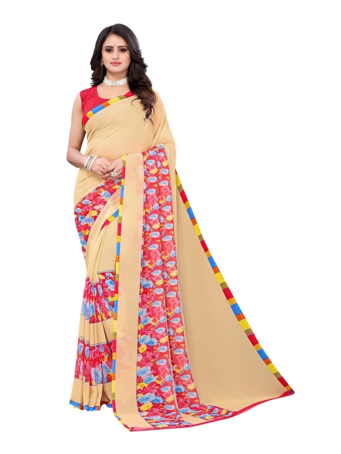 

Yashika Cream-Coloured & Red Floral Printed Saree
