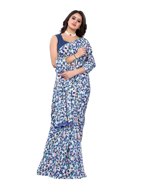 

Yashika White & Blue Floral Saree