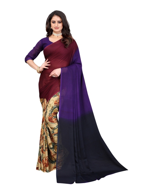 

Yashika Purple & Brown Floral Printed Saree