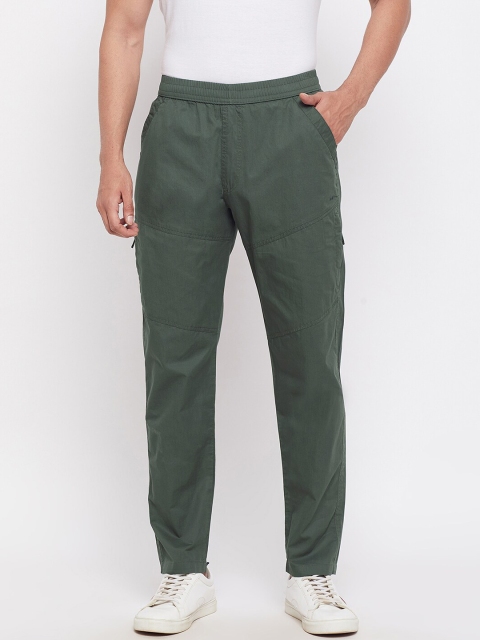 

Okane Men Olive Green Solid Cotton Track Pants