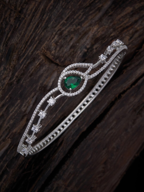 

Kushal's Fashion Jewellery Women Silver-Toned & Green Cubic Zirconia Rhodium-Plated Bangle-Style Bracelet