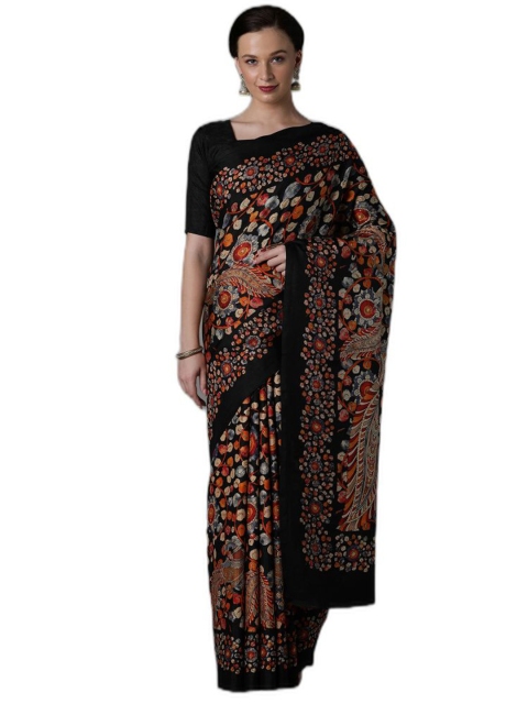 

KALINI Black & Orange Paisley Art Silk Saree