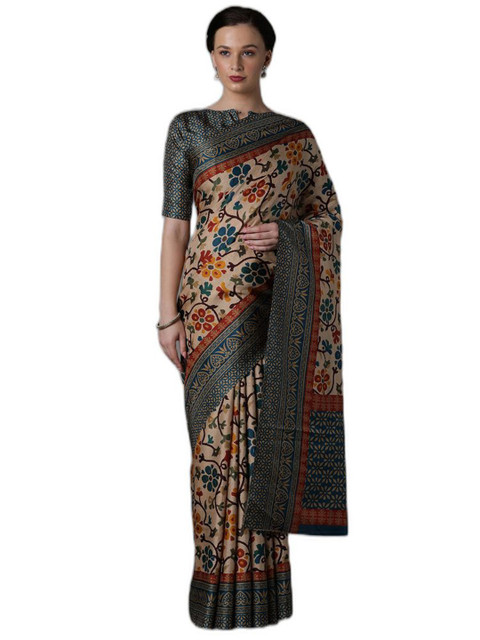 

KALINI Beige & Red Floral Art Silk Saree