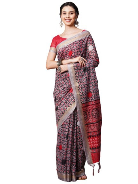 

KALINI Grey & Red Linen Blend Ready to Wear Saree