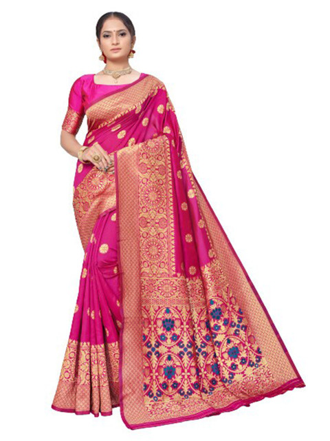 

KALINI Pink & Navy Blue Woven Design Silk Blend Saree