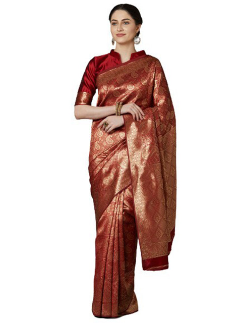 

KALINI Pink & Gold-Toned Woven Design Silk Blend Saree