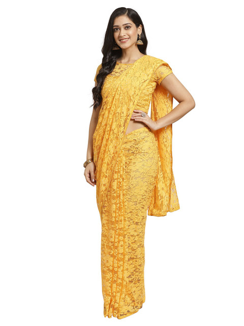 

KALINI Yellow Floral Net Ready to Wear Saree
