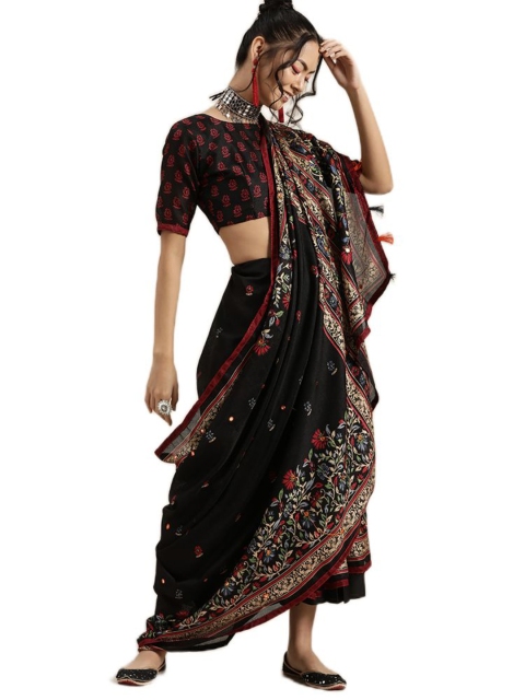 

KALINI Black & Red Woven Design Jute Silk Ready to Wear Saree