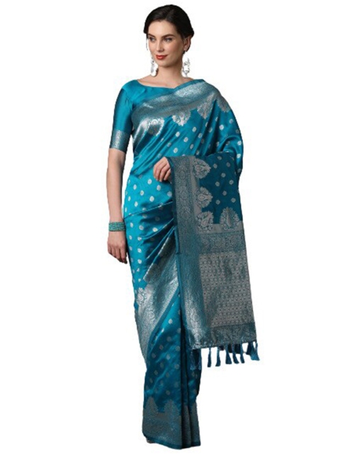 

KALINI Blue & Gold-Toned Woven Design Silk Blend Saree