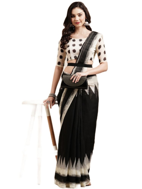 

KALINI Black & White Pure Cotton Ready to Wear Saree