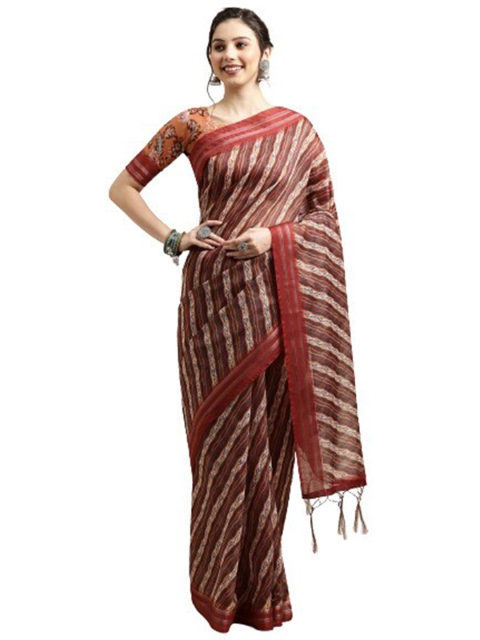 

KALINI Maroon & White Linen Blend Ready to Wear Saree