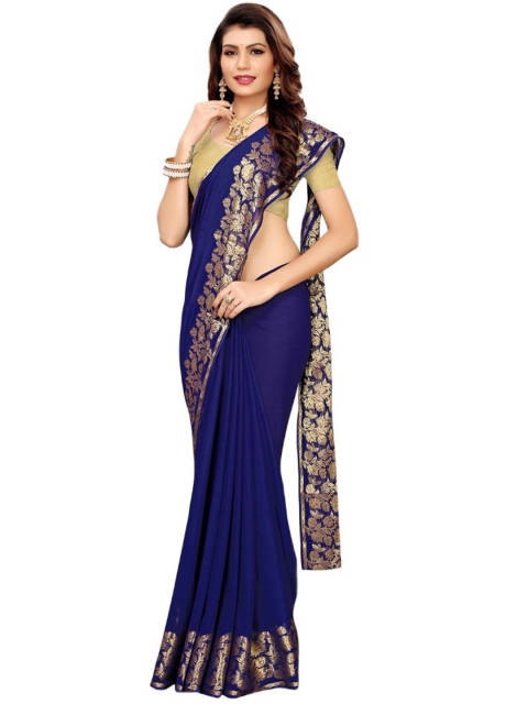 

KALINI Blue & Gold-Toned Woven Design Zari Saree