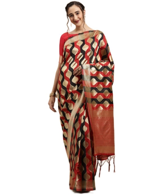

KALINI Black & Red Silk Blend Saree