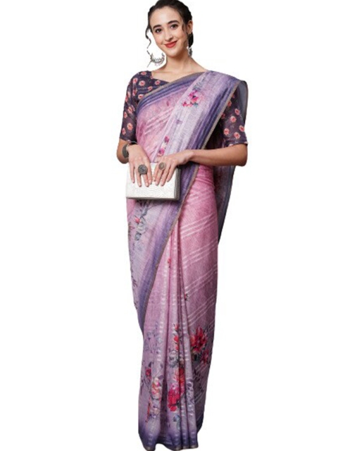 

KALINI Purple & Pink Floral Linen Blend Saree