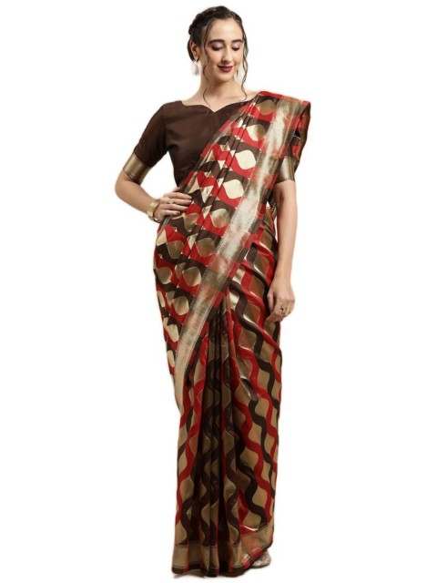 

KALINI Brown & Gold-Toned Woven Design Silk Blend Saree